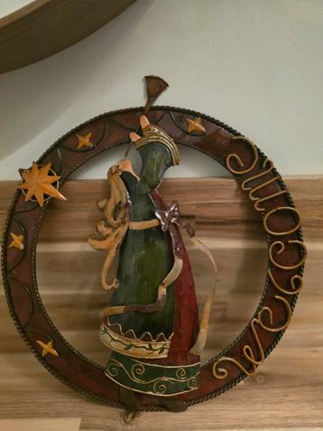 Vintage kerst welkom metaal bord 23 cm  beschikbaar voor biedingen