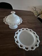 Anchor Hocking melkglas bonbonschaaltje en bordje, Ophalen of Verzenden