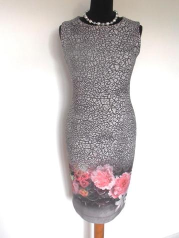 Rozes of Avalon - prachtige grijs met roze print jurk - 36 beschikbaar voor biedingen