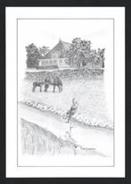 Friesland Fierljeppen Boerderij Paarden Pentekening., Ophalen of Verzenden, 1980 tot heden, Ongelopen, Friesland