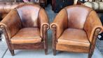 Set van 2 schapenleren Chesterfield fauteuils + BEZORGING, Chesterfield, 75 tot 100 cm, Gebruikt, Leer