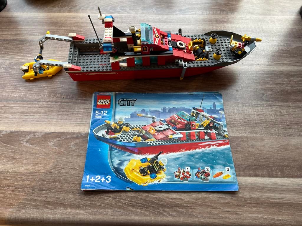 Lego City 7906 - Brandweerboot met Helikopter, Ophalen of Verzenden, Gebruikt, Complete set, Lego