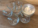 6x Glazen Kop en Schotel Set, Ophalen, Gebruikt, Glas, Effen