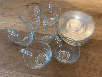 6x Glazen Kop en Schotel Set beschikbaar voor biedingen