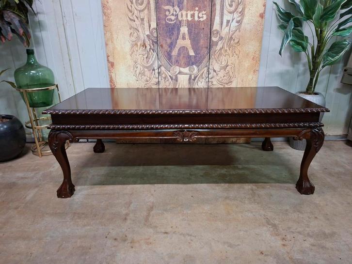Klassieke mahonie houten salontafel met fraaie leeuwenpoten, Antiek en Kunst, Antiek | Meubels | Tafels, Ophalen of Verzenden