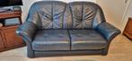 Donker blauwe leren  bankje., Ophalen of Verzenden, Gebruikt, 75 tot 100 cm, 50 tot 75 cm