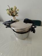 Snelkookpan Set +2 stoommandje +ex deksel NIET VOOR INDUCTIE, Ophalen, Gebruikt, Keramische plaat, Pannenset