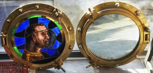 2 vintage schip Patrijs poorten spiegel en glas in lood 15kg, Antiek en Kunst, Antiek | Spiegels, Minder dan 50 cm, Minder dan 100 cm