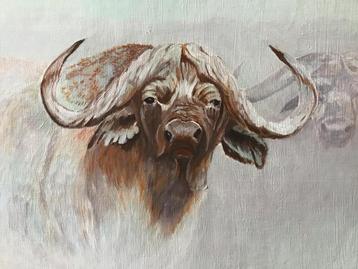 Buffels in dichte mist  Acrylverf. 95x77 cm beschikbaar voor biedingen