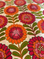 Stof roze groen oranje bloemen retro vintage, 120 cm of meer, Nieuw, Ophalen of Verzenden, Katoen