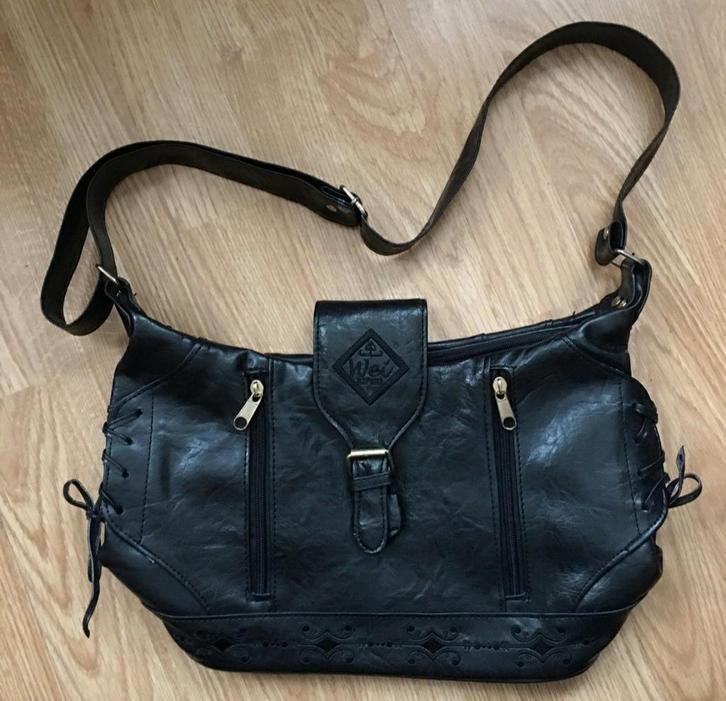 NIEUW! Merk: Wij. Spaanse, zwart, leren schoudertas, Sieraden, Tassen en Uiterlijk, Tassen | Damestassen, Zo goed als nieuw, Schoudertasje