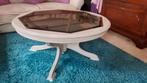 Witte ronde tafel met getint glas en verzetrand, Huis en Inrichting, Tafels | Salontafels, Gebruikt, Rond, Ophalen of Verzenden
