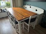 Klepbank / tafel met 4 stoelen (landelijk), Huis en Inrichting, Gebruikt, Ophalen