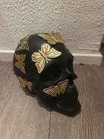 Schedel/Skull, keramiek, met vlinders van metaal, zwart/goud, Ophalen