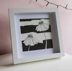 White frame with original drawing of flowers, Ophalen of Verzenden