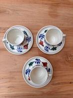 Boch Boerenbont – 3 kopjes met schoteltjes (handbeschilderd), Antiek en Kunst, Antiek | Servies compleet, Ophalen of Verzenden