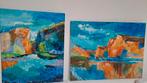 2 Schilderijen - Rotsen aan Zee, Ophalen of Verzenden