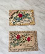 2 antieke felicitatie kaartjes met zijde, Ophalen of Verzenden