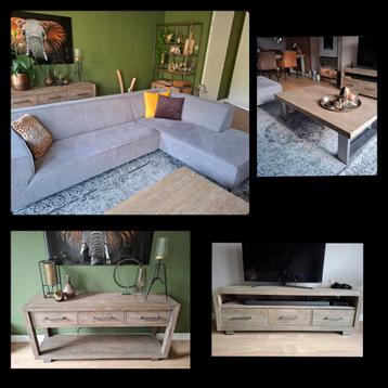 4-delige inboedel; hoekbank, salontafel, tv-kast, sidetable. beschikbaar voor biedingen