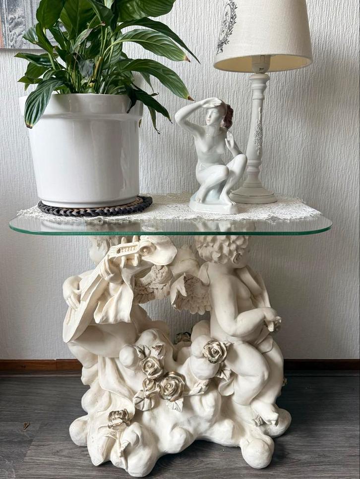 Bijzettafel met glasplaat - 55x40x51cm, Huis en Inrichting, Tafels | Bijzettafels, Gebruikt, Rechthoekig, 45 tot 60 cm, 55 tot 75 cm