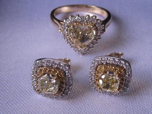 GOUD - GOUDEN RING m. HART GESLEPEN DIAMANT FANCY GEEL 1,01, Sieraden, Tassen en Uiterlijk, Ringen, Nieuw, Dame, 17 tot 18, Goud
