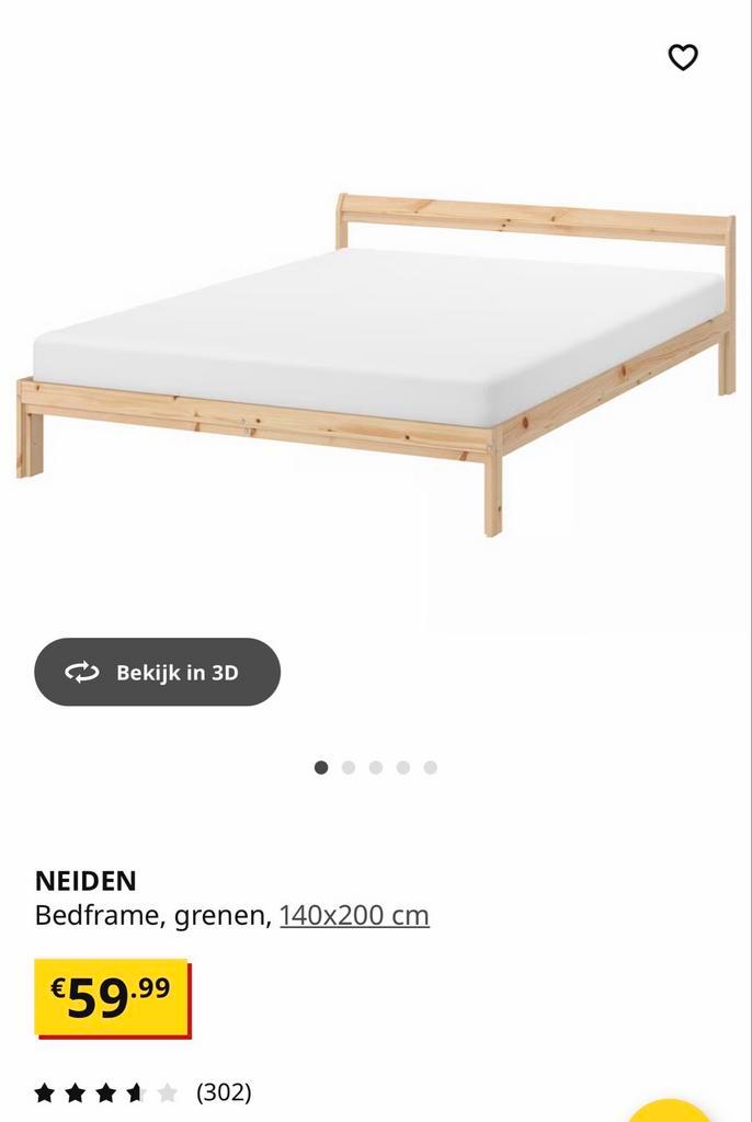 Ikea Neiden bedframe - 140x200 cm, Huis en Inrichting, Slaapkamer | Bedden, Zo goed als nieuw, Tweepersoons, 140 cm, 200 cm, Hout