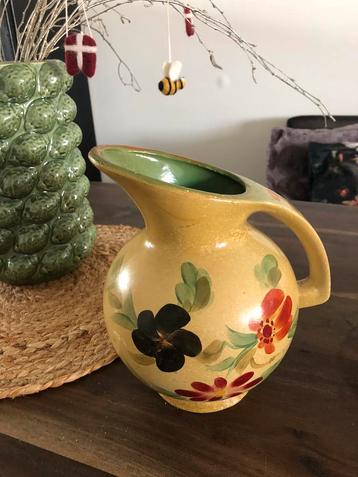 💝 Brocante ART DECO SNAVELKAN bloemen geel groen beschikbaar voor biedingen