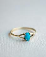 Vintage 9K gouden solitaire rope ring met turquoise - 17,25, Goud, Goud, Met edelsteen, 17 tot 18