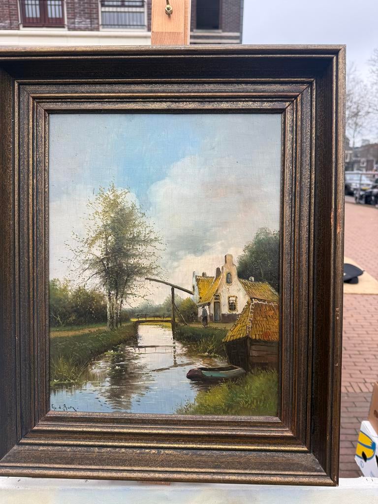 Olieverf Hollands Landschap - Gesigneerd L. v.d. Burg, Antiek en Kunst, Kunst | Schilderijen | Klassiek, Ophalen of Verzenden