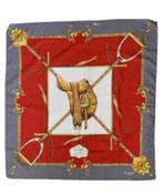 Vintage zijde foulard, shawl, Ted Lapidus, grijs/rood/goud, Vintage Ted Lapidus, Sjaal, Zo goed als nieuw, Verzenden