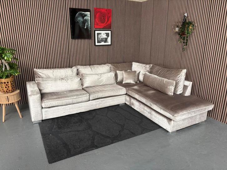 GRATIS LEVERING Croco Velvet Hoekbank 320x256 GEREINIGD, Huis en Inrichting, Banken | Bankstellen, Zo goed als nieuw, Hoekbank