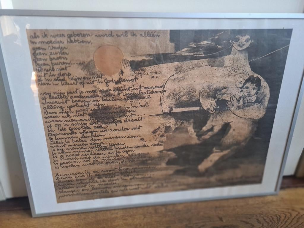 Prent gedicht, Alisortele Bergen? 1975, Antiek en Kunst, Kunst | Tekeningen en Foto's, Ophalen