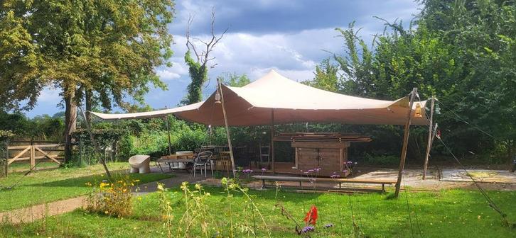 VOORDELIG stretchtent te huur 9x7 M, Tuin en Terras, Partytenten, Zo goed als nieuw, Overige typen, 2 meter of meer, 8 meter of meer