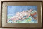 Harry Maas, aquarel, naakt liggend, 64 x 42 cm,, Ophalen