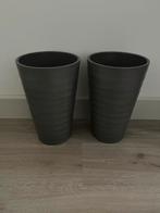 2 antraciet/grijze Bloempotten, Ophalen, Gebruikt, Rond, Binnen