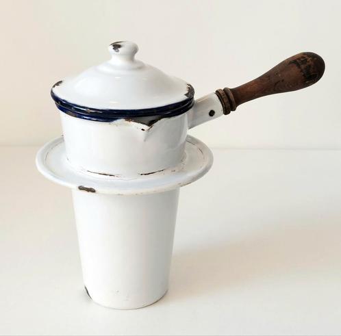 Oud Emaille Chocoladekannetje au bain marie Keukenemaille, Antiek en Kunst, Antiek | Emaille, Verzenden