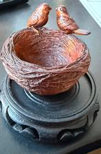 Boxwood okimono van twee vogels op een nest, Ophalen of Verzenden