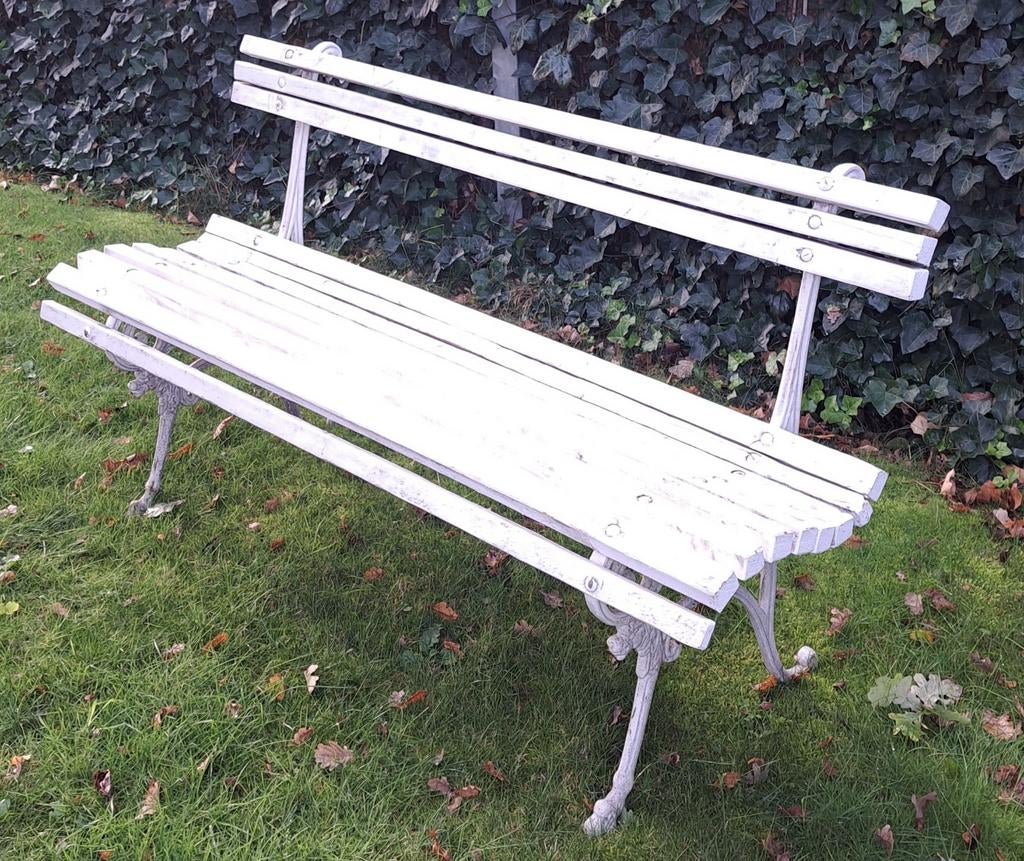Antieke tuinbank tuin wit 157 cm balkon, Tuin en Terras, Tuinbanken, Ophalen, Hout