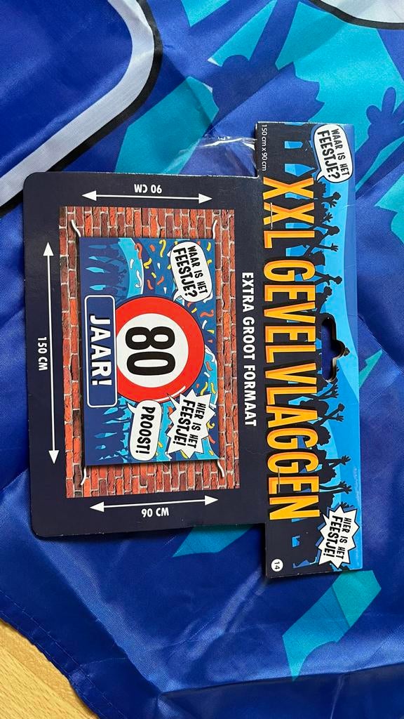 XXL Gevelvlag 80 Jaar - Extra Groot Feestvlag, Ophalen of Verzenden, Zo goed als nieuw, Versiering, Verjaardag