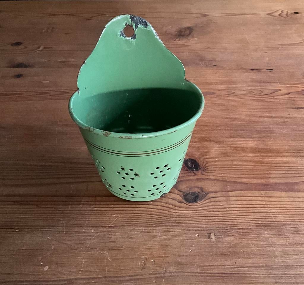 Vintage groen emaille gootsteenbakje/theebladeren bakje, Ophalen