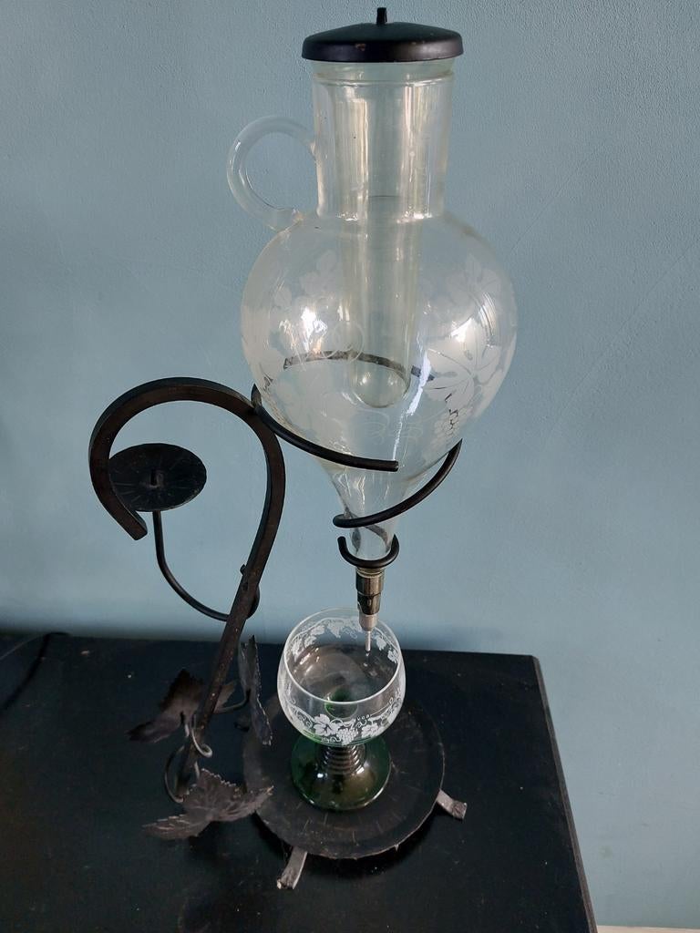 Antieke Absintfontein met Glazen Karaf en Metalen Houder, Antiek en Kunst, Ophalen of Verzenden