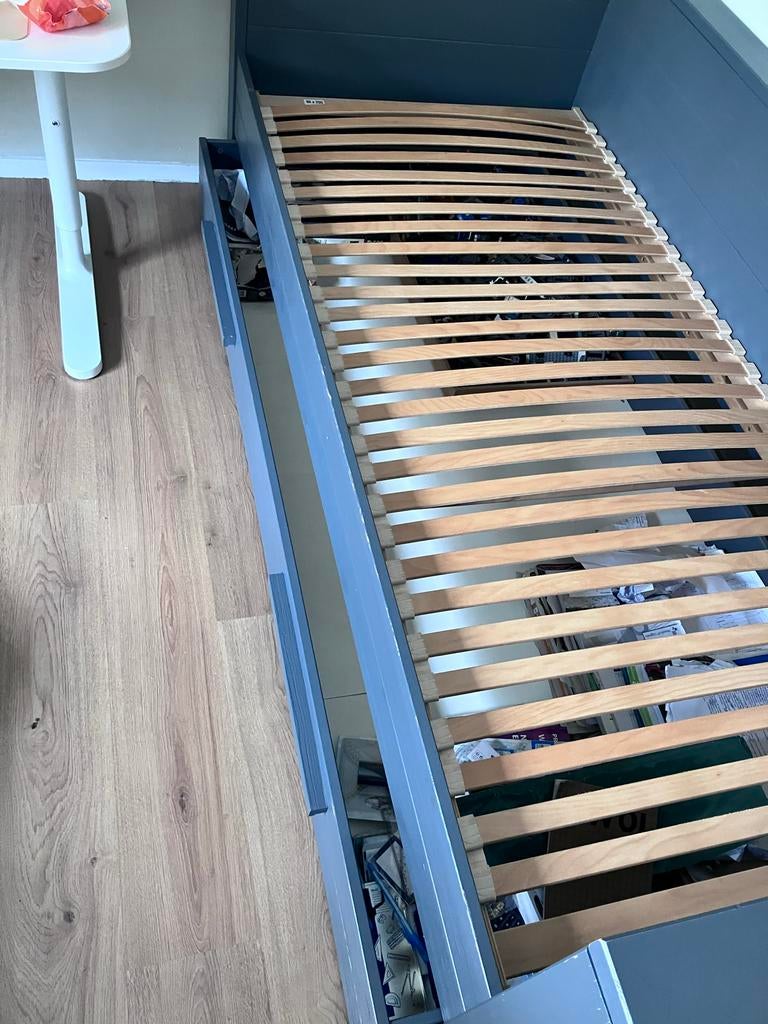 Woood bedbank Dennis 90x200 met lattenbodem en lade, Ophalen, Gebruikt, 90 cm, Eenpersoons