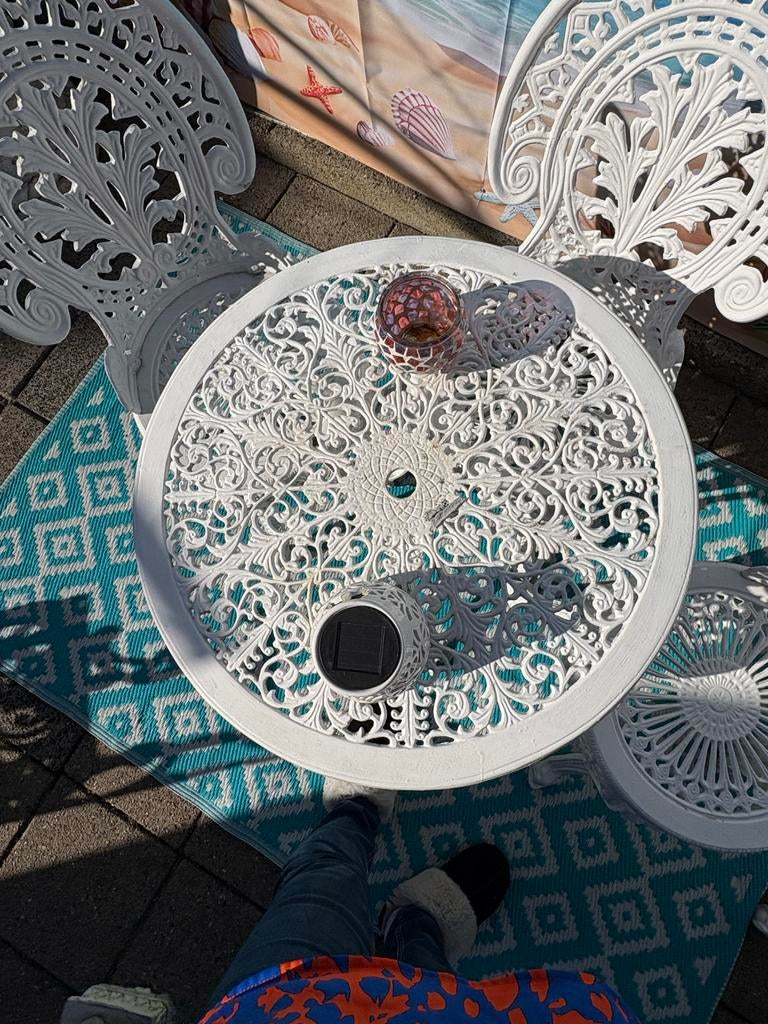 Gietijzeren tuinset - brocante wit shabby chic, Tuin en Terras, Tuinsets en Loungesets, Ophalen, Overige materialen, Gebruikt