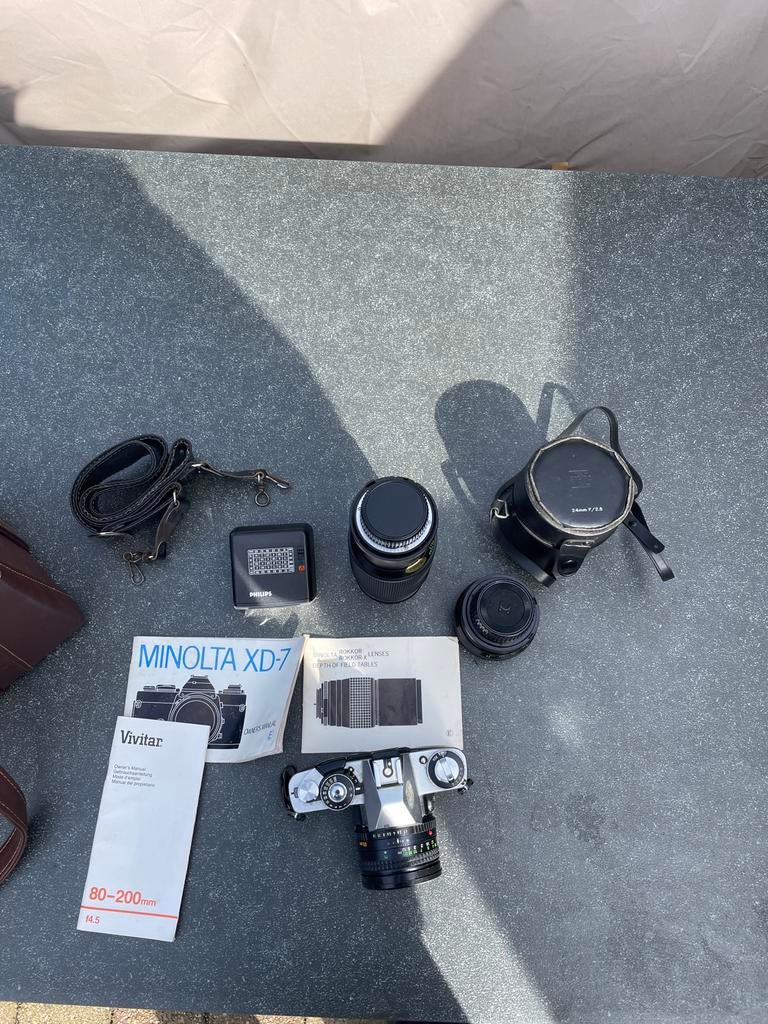 Minolta XD-7 analoge camera met lenzen en flitser, Ophalen of Verzenden, Gebruikt, Spiegelreflex, Minolta