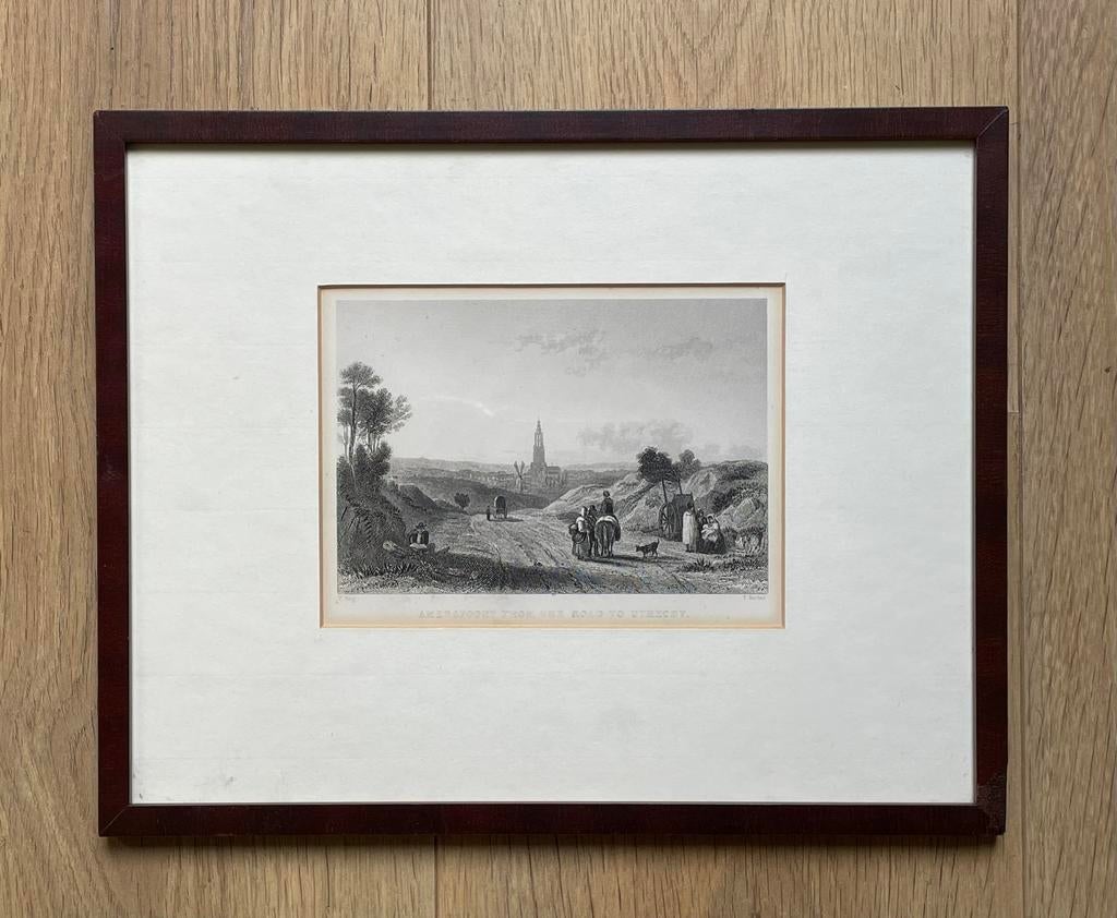 Antieke ingelijste staalgravure van Amersfoort naar Utrecht, Antiek en Kunst, Kunst | Etsen en Gravures, Ingelijst, 1800 - 1899