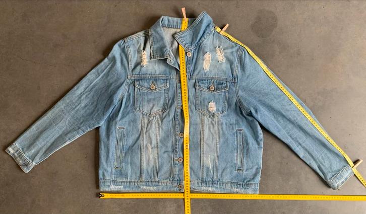 Unieke Denim Co. spijkerjas met borduursels - Maat 44 (L), Kleding | Dames, Jassen | Zomer, Gedragen, Maat 42/44 (L), Blauw, Ophalen of Verzenden