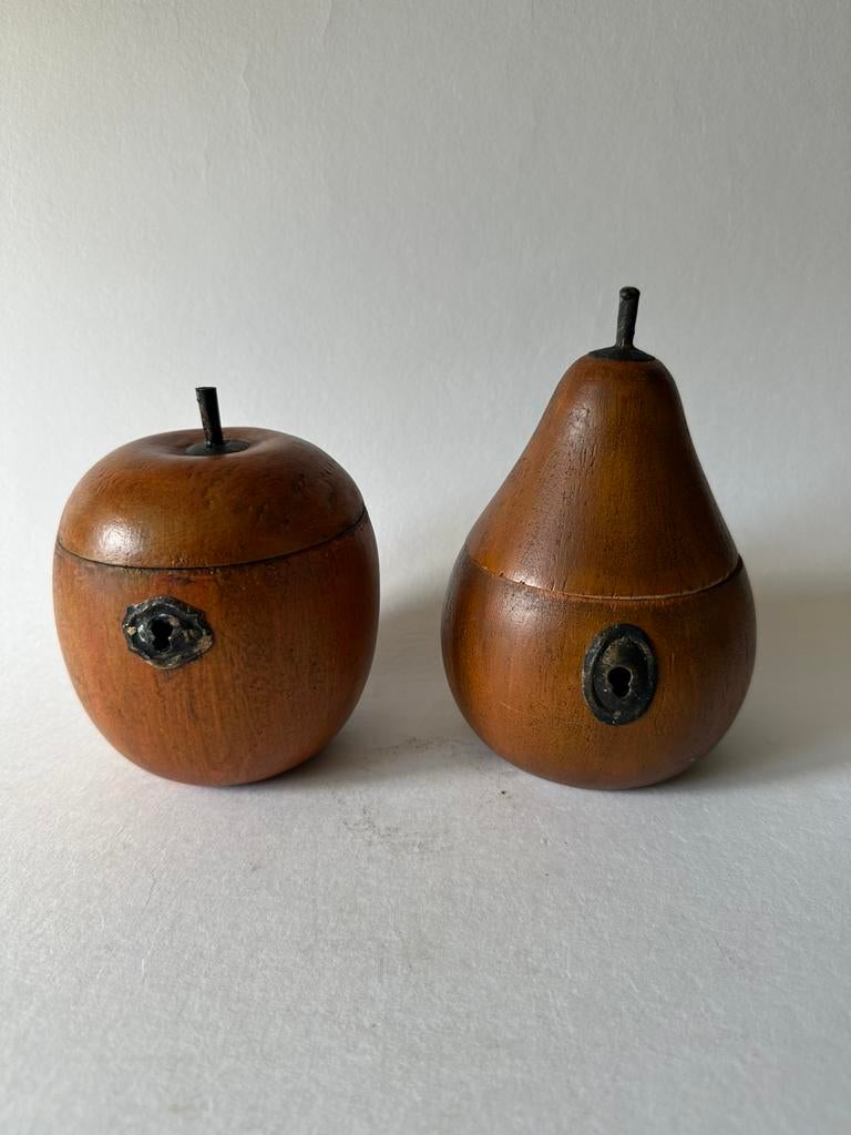 2 Antieke houten  Tea Caddy's Appel & Peer, Ophalen of Verzenden