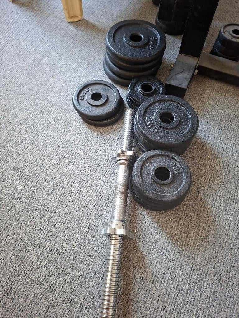 Enkele Dumbell Stang met Gewichten, Sport en Fitness, Ophalen, Zo goed als nieuw, Benen, Dumbbell