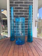 Blauwe glazen vazen set, Blauw, Ophalen of Verzenden, 75 cm of meer, Glas