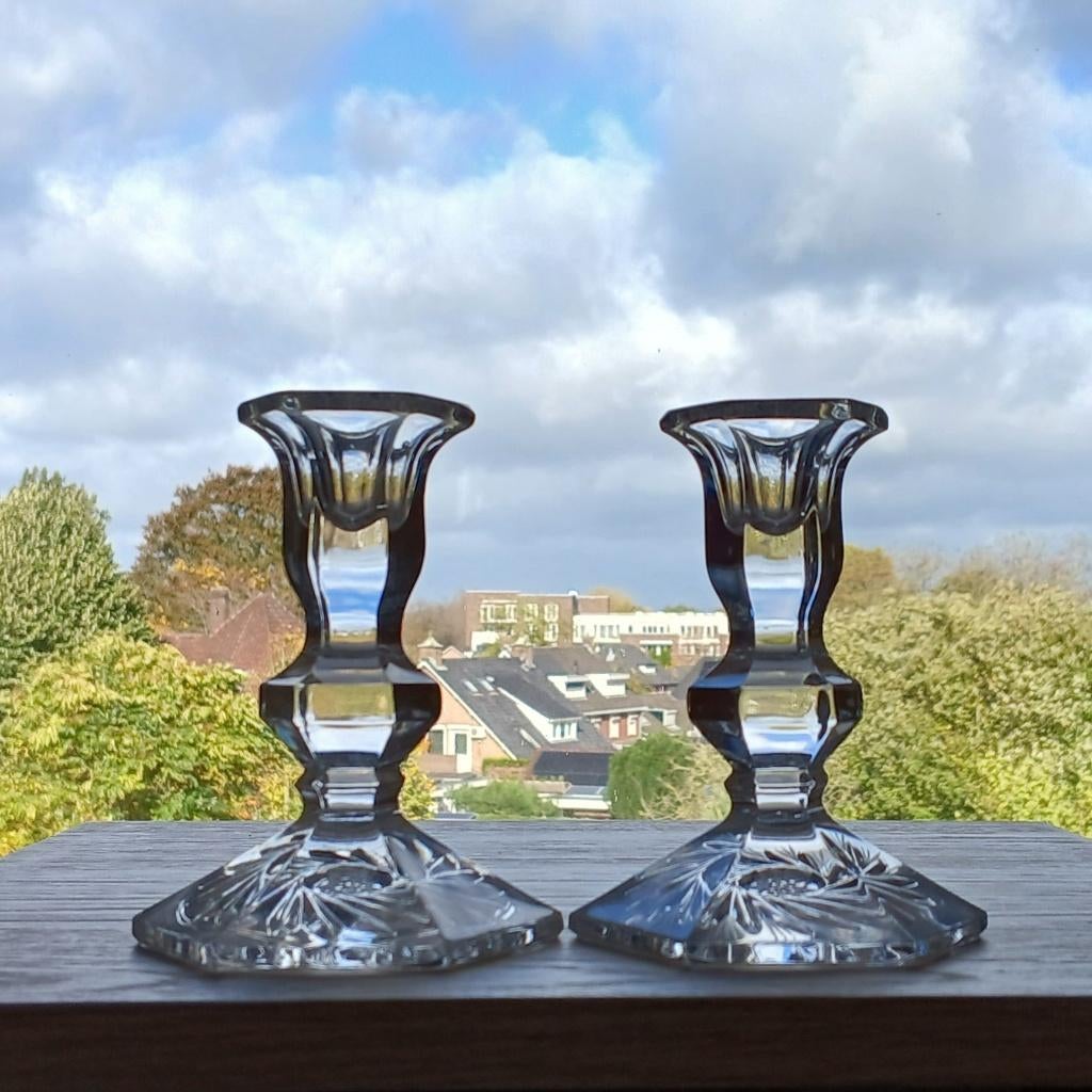 Kandelaar (2x) Kristal Bohemia, Ophalen of Verzenden, Kristal